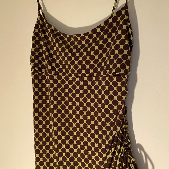 00s Y2K Green Dress with Brown Polka Dots - Picture 3 of 8